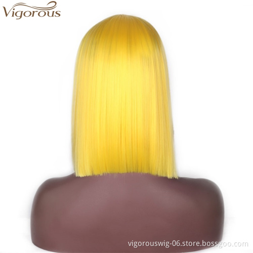 Vigorous Top Quality Short Bob Silky Straight Middle Part Yellow Color Wig Heat Resistant Synthetic Cosplay Wigs For Black Women